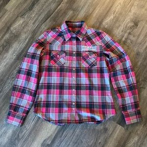 Downunder Horsemanship Pink Pearlsnap Flannel